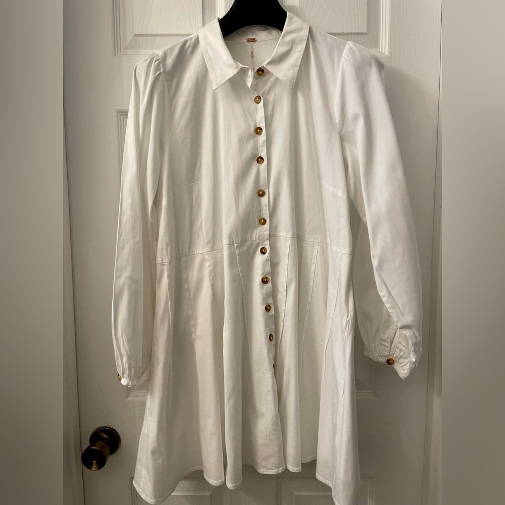 Free People Marvelous Mia Long Sleeve Stretch Cotton Mini Shirtdress. Size L